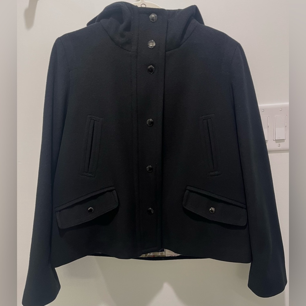 J. Crew Black Hooded Wool Coat